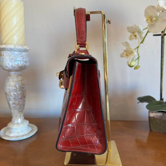 Rare Vintage Bally Kelly Style Croc Embossed Red Leather Handbag - Picture 3 of 14